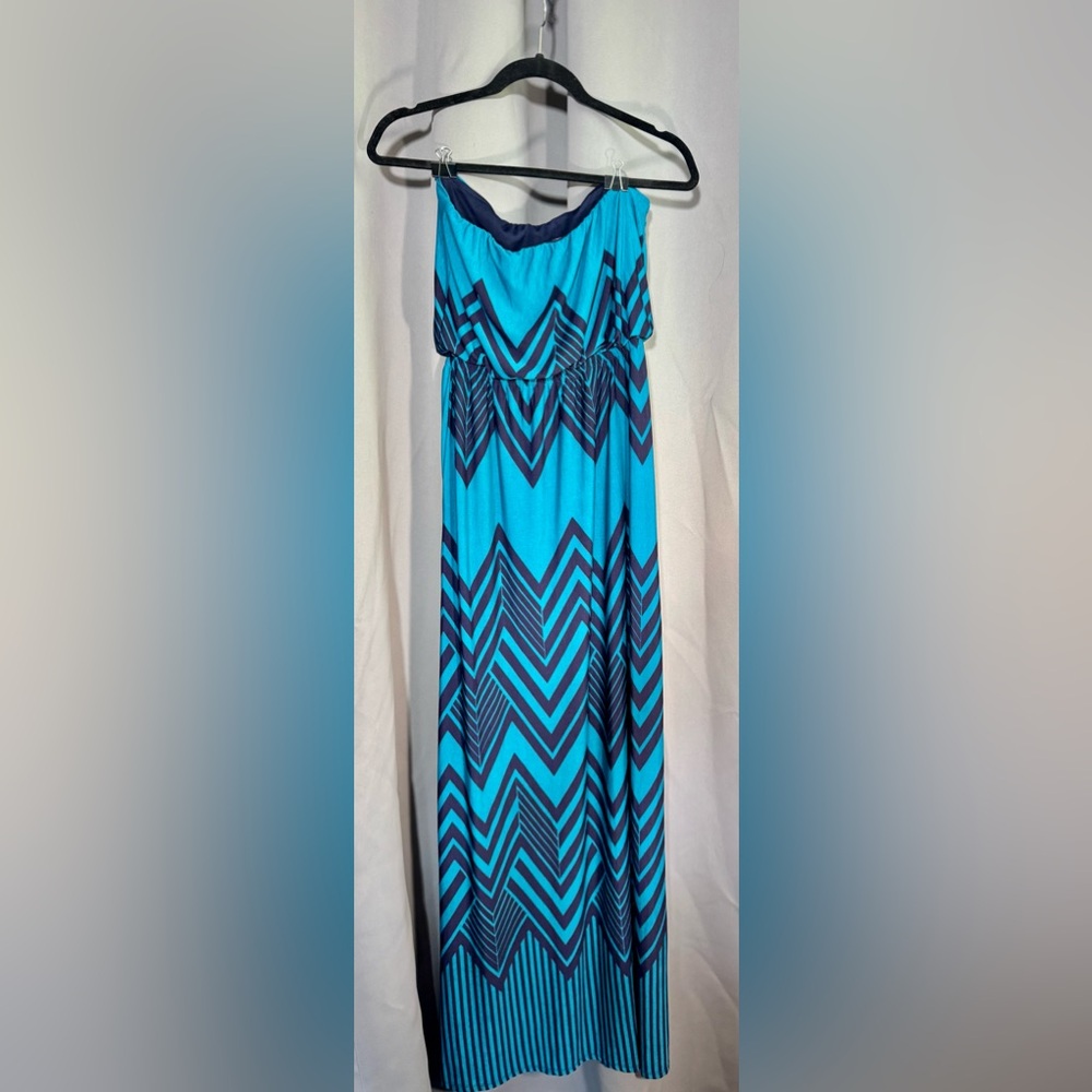 Trixxi Blue and Black Chevron Maxi Skirt